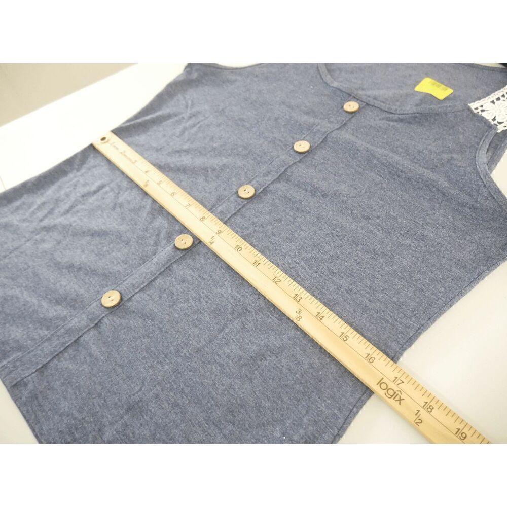 Women's Navy Lace Strap Button-accent Tank Top M - Picture 6 of 7